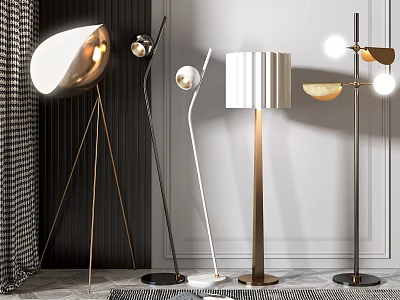 Modern Floor Lamps With Various Metal Bases And Stylish Shade Designs 3d model