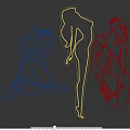 Three Female Silhouettes in Continuous Line Art on Black Background Minimalist Design
