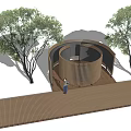Circular Landscape Wall With Wooden Structure Surrounding Trees And Platform Design 3d model