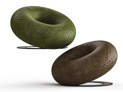 Modern Round Lounge Chair With Green Brown Textured Upholstery And Metal Base 3d model