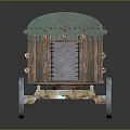 Detailed Ancient Carriage Model With Green Canopy And Intricate Decorative Wheels