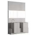 Modern Minimalist Gray Washbasin With Square Design Matte Finish And LED Lighting In Bathroom Interior