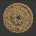 Ornate Circular Gold Decorative Medallion With Carved Floral Leaf Patterns 3d model