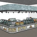Stainless Steel Display Shelves with Glass Doors Holding Food Pastries and Breads in Retail