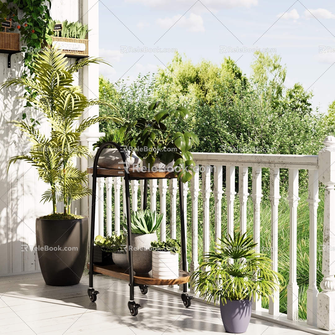 Balcony Green Plant Flower Rack 3d model