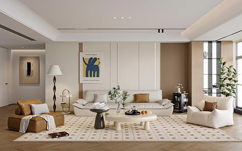 Modern Cream Living Room 3d model