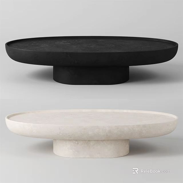 Round Black and White Marble Coffee Table Featuring Cylindrical Base Design 3d model