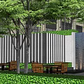 Residential Landscape with Tall Modern Buildings Green Trees Fountains and Lawn Walkways