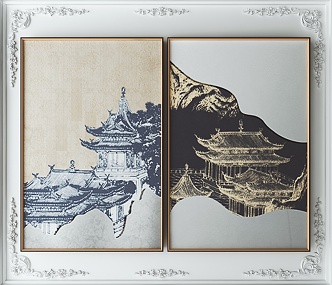 New Chinese Architectural Painting Decorative Painting 3d model