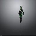 Futuristic Female Character With Green Hair And Crown Headpiece In Black Green Tight Suit