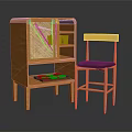 Minimalist Modern Wooden Desk and Chair Set With Rattan Panel and Black Cushion