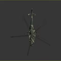 Detailed View Of Military Camouflage Helicopter With Large Rotors On Gray Background