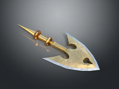 Golden Spearhead Weapon With Metallic Finish Sharp Edges And Shiny Surface Design 3d model