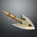 Golden Spearhead Weapon With Metallic Finish Sharp Edges And Shiny Surface Design