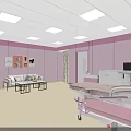 Modern Pink Medical Room Interior With Bed Equipment Sofa And Windows