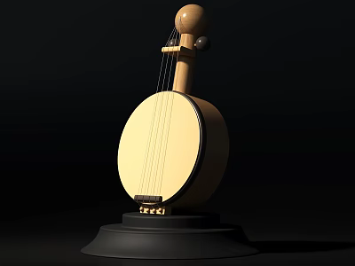 Wooden Round Table Lamp With Black Base And Decorative Musical Design For Home Lighting 3d model