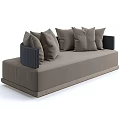 Beige Upholstered Two Seater Sofa With Plush Cushions And Black Armrests