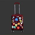 Red Suitcase With Colorful Mushroom Number Animal Stickers And Telescopic Handle Wheels