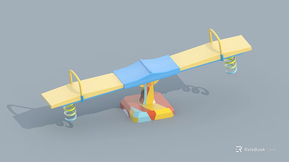 Colorful Children's Seesaw With Yellow Seats Blue Middle Section And Springs 3d model 