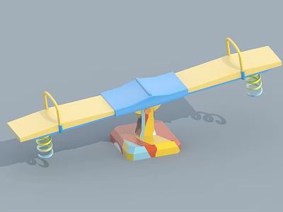 Colorful Children's Seesaw With Yellow Seats Blue Middle Section And Springs 3d model