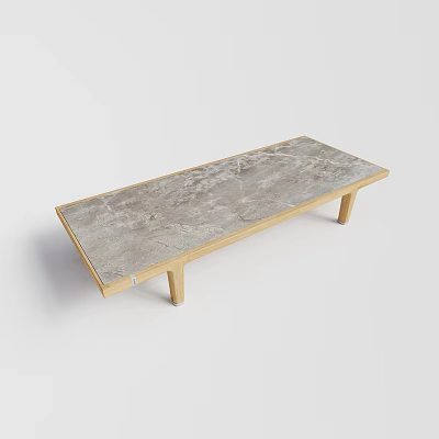 Modern Coffee Table With Marble Top And Wooden Legs Minimalist Design 3d model