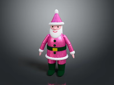 Santa Claus Doll in Pink Sparkly Outfit with White Beard Green Boots and Black Buttons 3d model