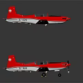Two Red And White Passenger Planes With Propellers Flying On Dark Background 3d model