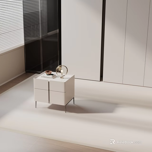 Modern White Side Table With Metal Legs And Decorative Tray In Interior 3d model 
