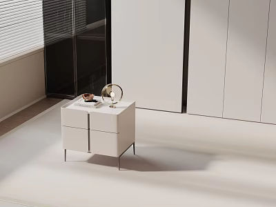 Modern White Side Table With Metal Legs And Decorative Tray In Interior 3d model