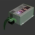 Industrial Electronic Device Featuring Silver Casing Digital Display Screen Green Terminal And Black Wires 3d model