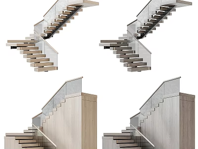 Modern Staircase Design With Wooden Steps And Glass Railings In Contemporary Style 3d model