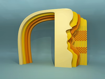 Modern Layered Archway Design With 3D Yellow Orange Structure And Textured Decor Elements 3d model