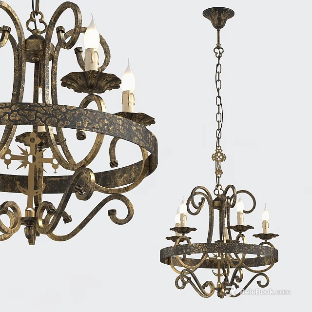 Vintage Metal Chandeliers With Ornate Design And Candle Holders For Classic Home Decor 3d model 