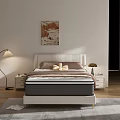 Modern Double Bed With White Headboard Gray Mattress Nightstands Floor Lamp And Tree View