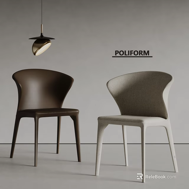 Modern Poliform Brown And Gray Dining Chairs With Curved Backrest Design 3d model 