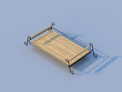 Serving Wooden Kitchen Tray With Black Metal Frame And Curved Decorative Edges 3d model