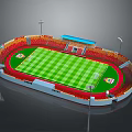 Modern Stadium Design with Green Football Field Red Running Track and Spectator Seats