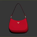 Stylish Red Crescent Shoulder Handbag With Brand Logo And Curved Design