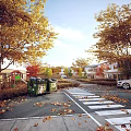 Single Family Villa In Autumn Setting With Trees And Road
