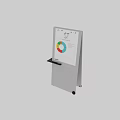 White Vertical Decorative Cabinet With Whiteboard Pie Chart Text And Bottom Tray For Information