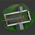 Detailed Architectural Model of Stone Building With Pointed Roofs Arched Windows and Green Grass Base