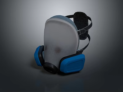 Firefighting Respirator Mask With Blue Filters And Black Strap For Safety Protection 3d model