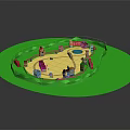 Colorful Mini Playground Model With Green Circular Base And Small Buildings