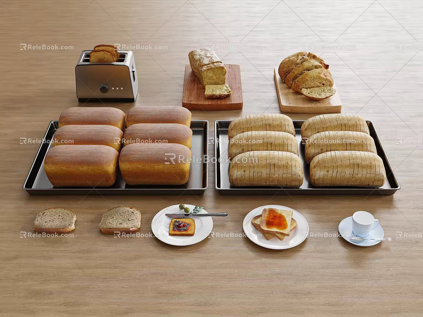 Bread Combination Toast Bakery Cake Shop 3d model