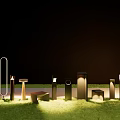 Outdoor Lights With Various Designs Illuminating Grass Area At Night