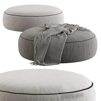 Cozy Set of Three Gray Fabric Ottomans With Striped Blanket For Living Room 3d model