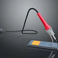 Soldering Iron With Red Handle Black Cable Gray Base And Yellow Pad 3d model