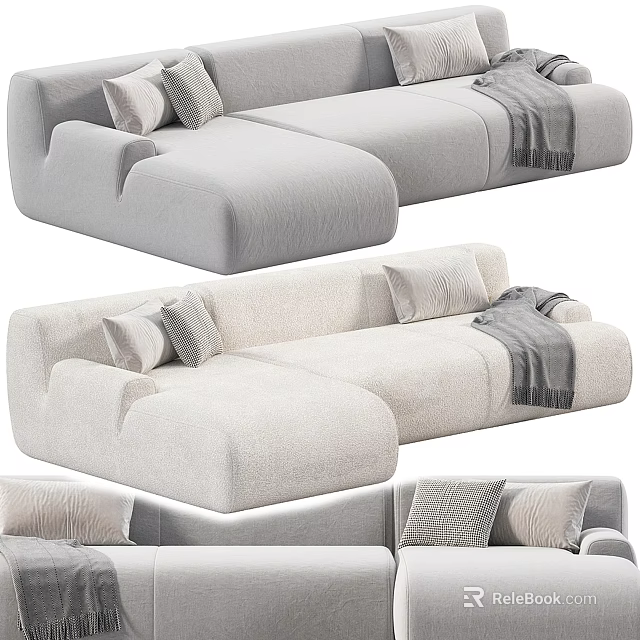 Modern Sectional Multi Person Sofa With Soft Pillows And Throw Blanket In Living Room 3d model 