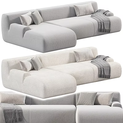 Modern Sectional Multi Person Sofa With Soft Pillows And Throw Blanket In Living Room 3d model