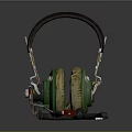 Vintage Design Headphones With Green Beige Ear Cushions Brown Headband And Red Plug Cable